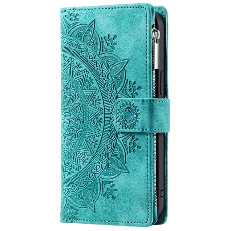 Custodia Style 006 per Motorola Edge 50 Fusion 5G Mandala Flower PU Leather Zipper Wallet Phone Cover - Verde Menta
