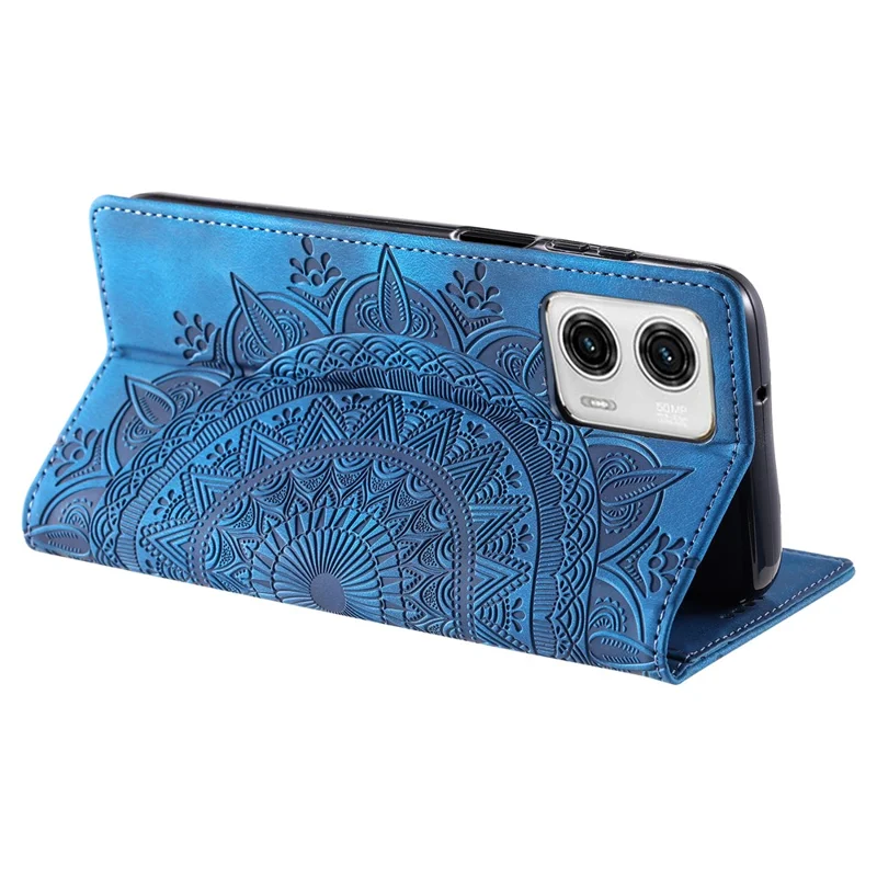 Style 010 For Motorola Edge 50 Fusion 5G Case Leather Mandala Phone Cover Magnetic Closing - Blue