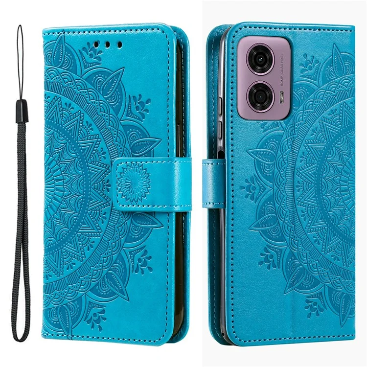 Para Motorola Moto G85 5G / S50 Neo 5G Funda Impresa Totem Funda de Teléfono de Cuero de PU - Azul