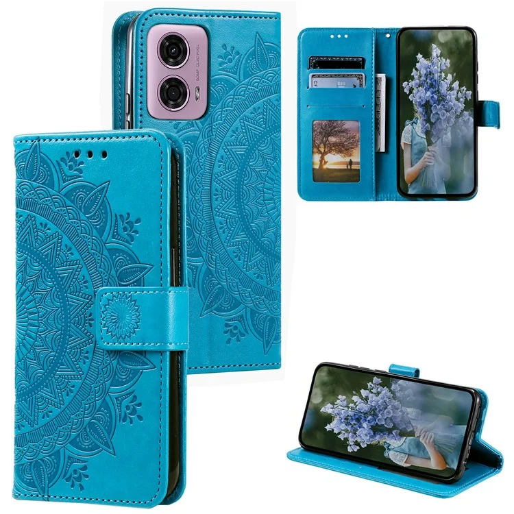 Para Motorola Moto G85 5G / S50 Neo 5G Funda Impresa Totem Funda de Teléfono de Cuero de PU - Azul