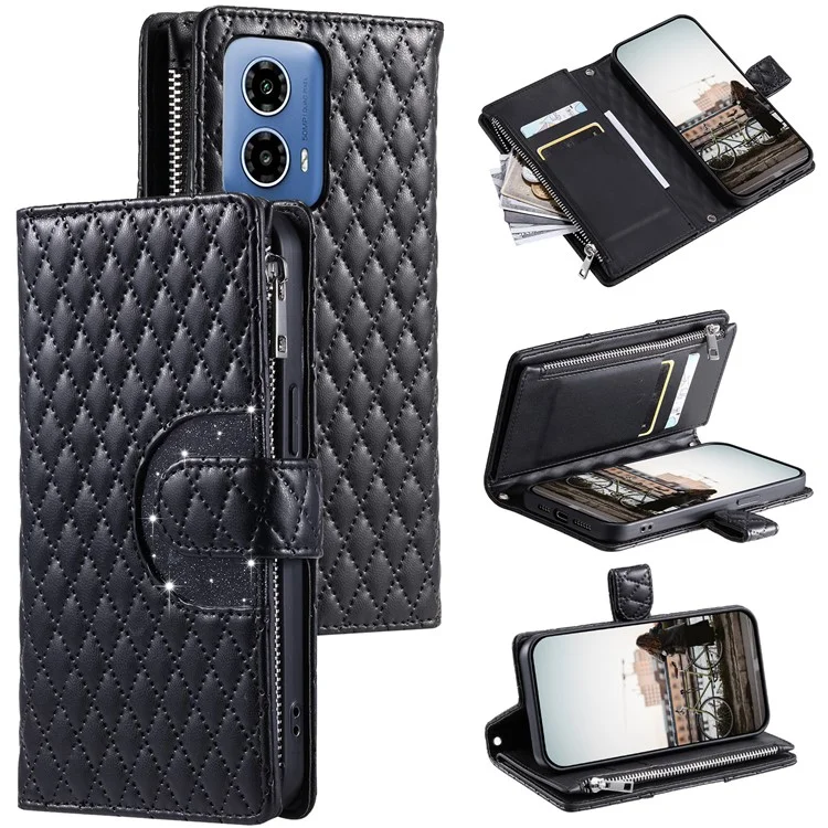 Чехол Rhombus Leather Zipper для Motorola Moto G85 5G / S50 Neo 5G, Style 013 - Черный