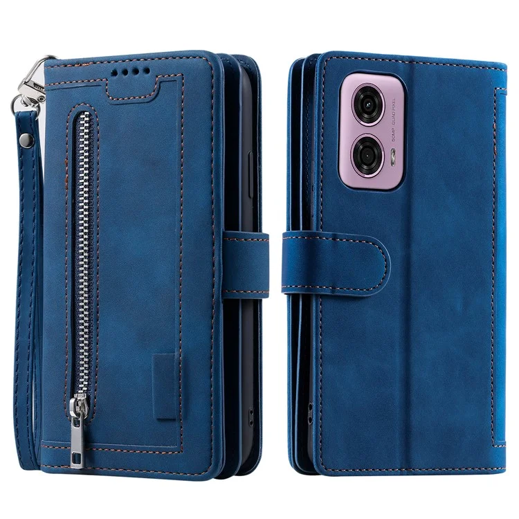 Para Motorola Moto G85 5G / S50 Neo 5G Capa Zipper Leather Phone Cover com 9 Slots de Cartão - Azul