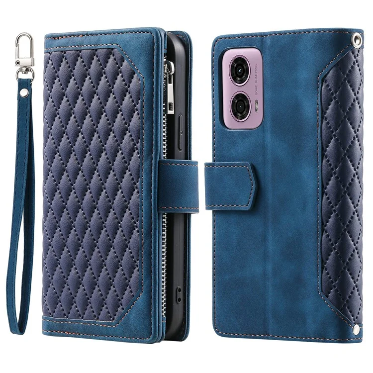 Estilo 005 para Motorola Moto G85 5G / S50 Neo 5G Funda Rhombus PU Leather Zipper Phone Cover - Azul