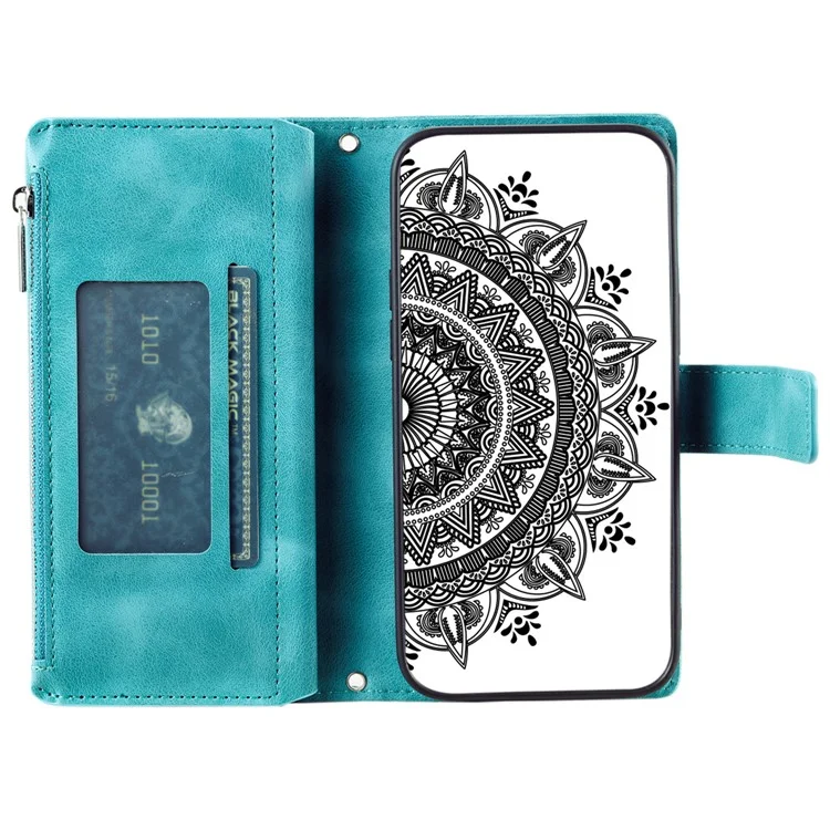 Style 006 For Motorola Moto G85 5G / S50 Neo 5G Case Zipper Pocket Leather Phone Bag Cover Mandala Flower - Mint Green