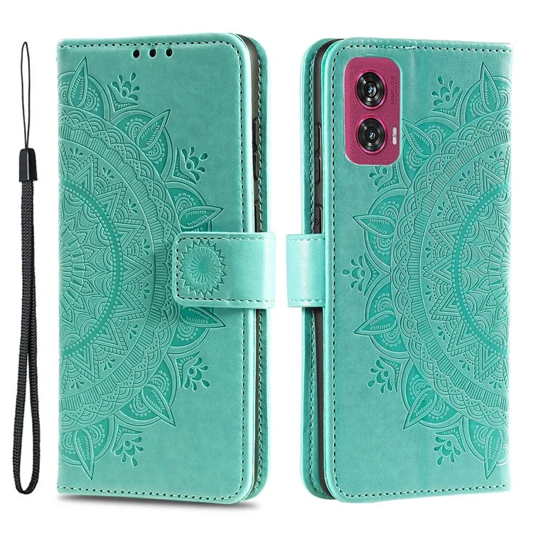 Für Motorola Edge 50 Fusion 5G Wallet Case Mandala Flower Leder Handyhülle - Grün