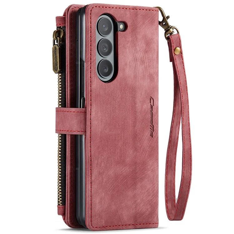 CASEME C30 Série pour Samsung Galaxy Z Fold6 5G Étui en cuir pour téléphone avec 5 emplacements pour cartes - Rouge