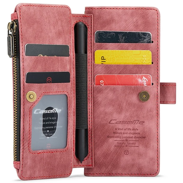 CASEME C30 Série pour Samsung Galaxy Z Fold6 5G Étui en cuir pour téléphone avec 5 emplacements pour cartes - Rouge