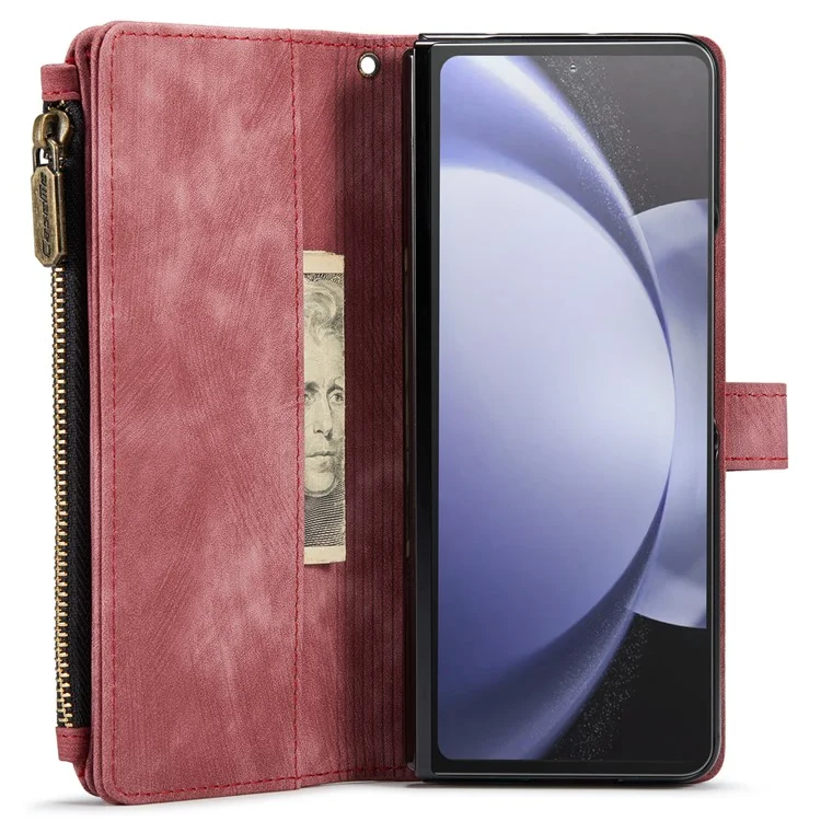 CASEME C30 Série pour Samsung Galaxy Z Fold6 5G Étui en cuir pour téléphone avec 5 emplacements pour cartes - Rouge