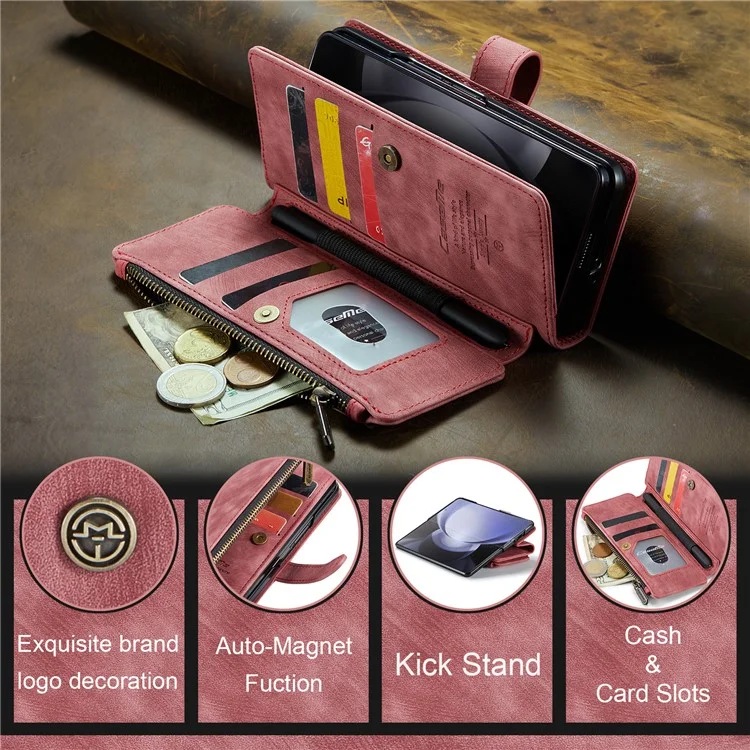 CASEME C30 Série pour Samsung Galaxy Z Fold6 5G Étui en cuir pour téléphone avec 5 emplacements pour cartes - Rouge