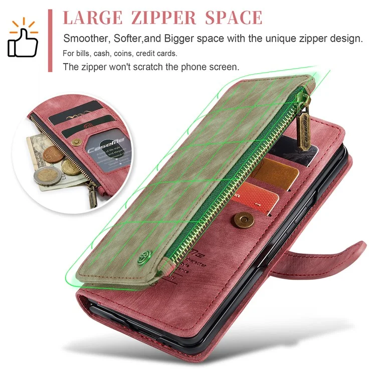 CASEME C30 Série pour Samsung Galaxy Z Fold6 5G Étui en cuir pour téléphone avec 5 emplacements pour cartes - Rouge