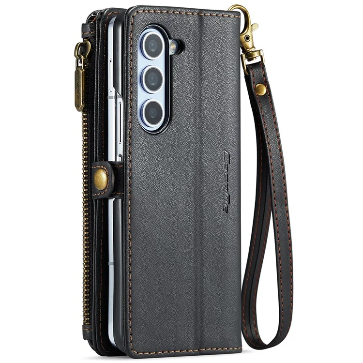 CASEME C36 Series Per Samsung Galaxy Z Fold6 5G Custodia in Pelle con 5 Slot per Schede / Tracolla - Nero