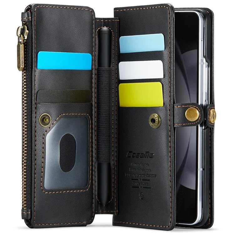 CASEME C36 Series Per Samsung Galaxy Z Fold6 5G Custodia in Pelle con 5 Slot per Schede / Tracolla - Nero