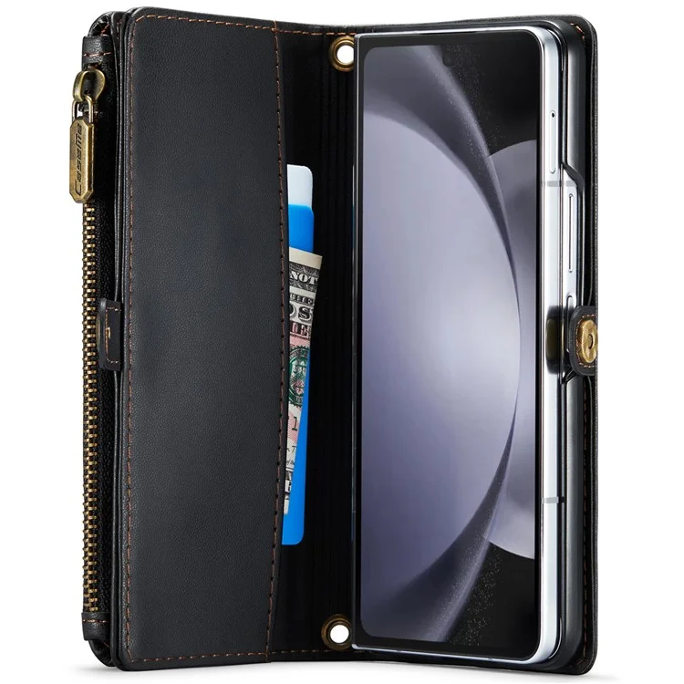CASEME C36 Series Per Samsung Galaxy Z Fold6 5G Custodia in Pelle con 5 Slot per Schede / Tracolla - Nero
