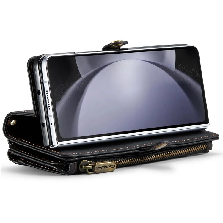 CASEME C36 Series Per Samsung Galaxy Z Fold6 5G Custodia in Pelle con 5 Slot per Schede / Tracolla - Nero