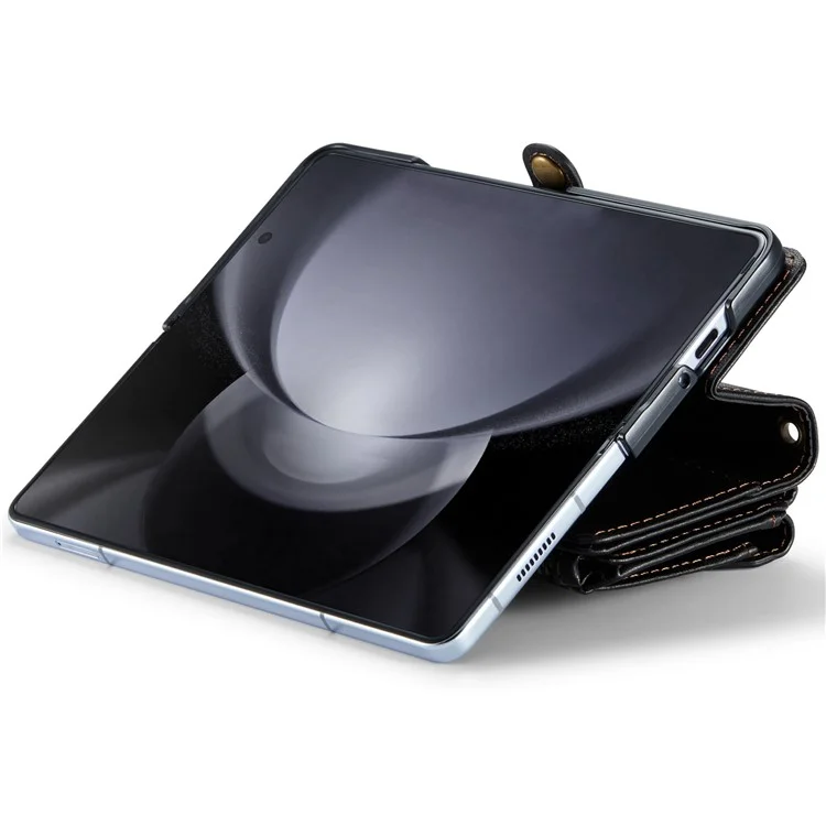 CASEME C36 Series Per Samsung Galaxy Z Fold6 5G Custodia in Pelle con 5 Slot per Schede / Tracolla - Nero