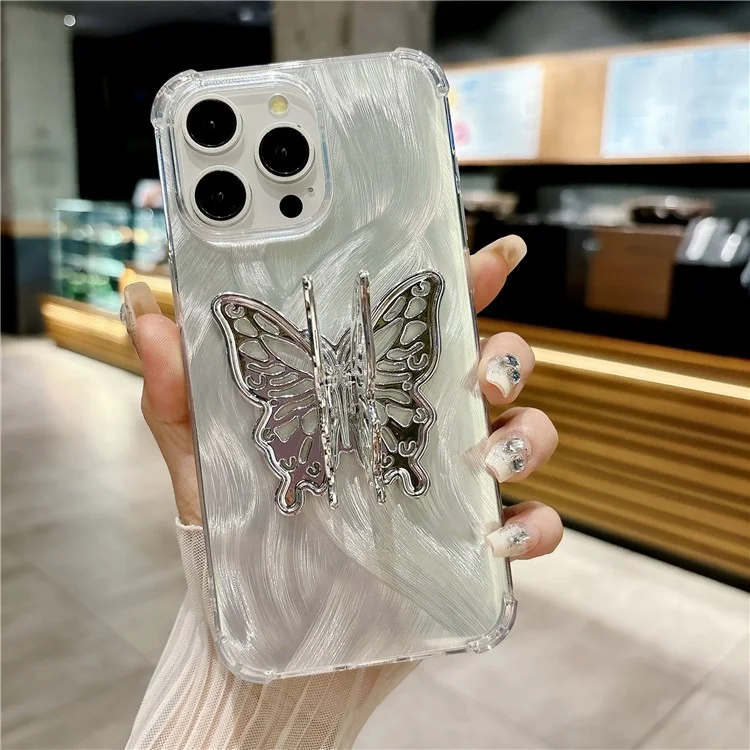 Für iPhone 14 Pro Max Case mit Karton-Ecken Schutz TPU Phone Cover Butterfly Kickstand - Aurora Feather
