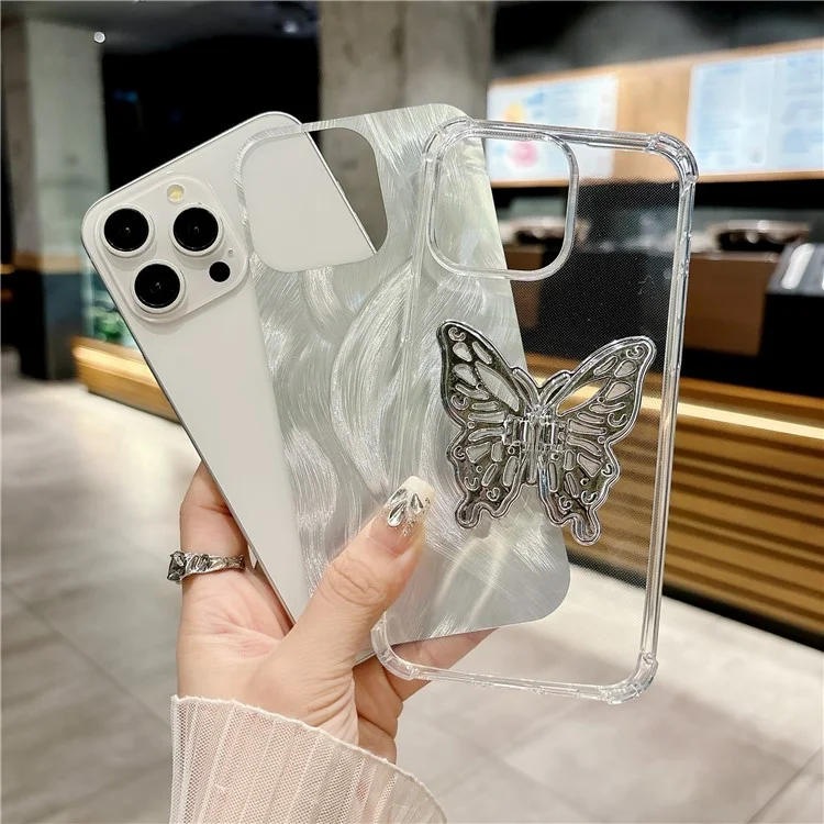 Für iPhone 14 Pro Max Case mit Karton-Ecken Schutz TPU Phone Cover Butterfly Kickstand - Aurora Feather