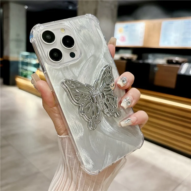 Für iPhone 14 Pro Case TPU Handyhülle mit Kartenpapier-Schmetterlingsdekoration Airbag-Ecken - Aurora Feather