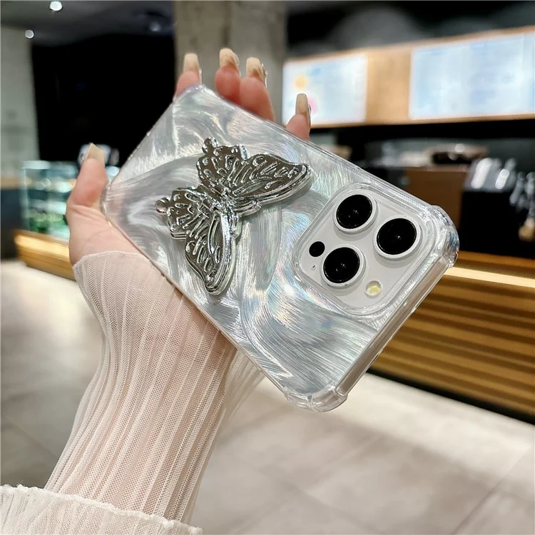 Für iPhone 14 Pro Case TPU Handyhülle mit Kartenpapier-Schmetterlingsdekoration Airbag-Ecken - Aurora Feather
