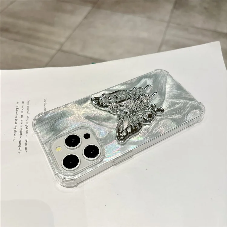 Für iPhone 14 Pro Case TPU Handyhülle mit Kartenpapier-Schmetterlingsdekoration Airbag-Ecken - Aurora Feather