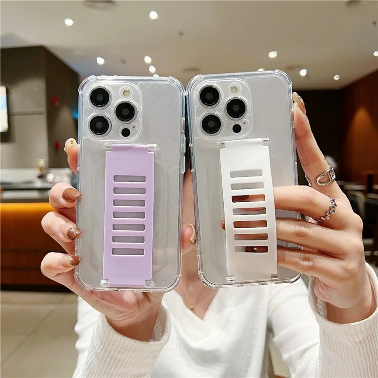 Capa para iPhone 15 Pro Trapezoidal Wristband Soft TPU Capa de Telefone Transparente - Branco