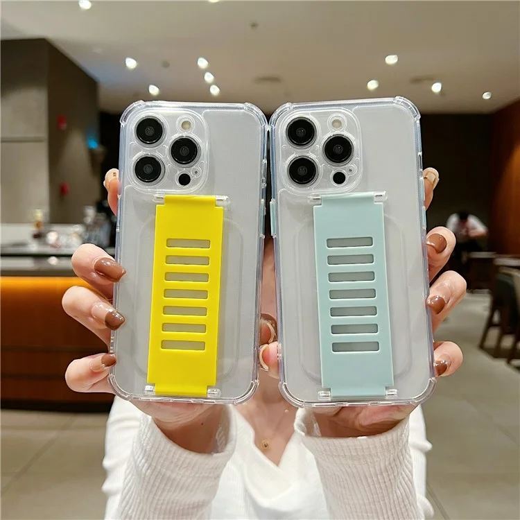 For iPhone 14 Pro  Case with Wrist Strap Anti-Scratch TPU Clear Phone Cover - White