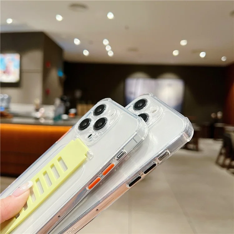For iPhone 14 Pro  Case with Wrist Strap Anti-Scratch TPU Clear Phone Cover - White