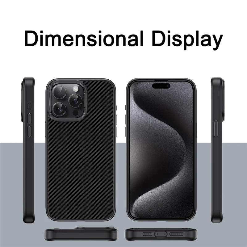 IPAKY Para iPhone 15 Plus Capa TPU Textura de Fibra de Carbono Capa de Telefone Armação de Metal da Lente - Preto