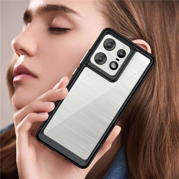 For Motorola Edge 50 Pro 5G Case TPU Frame + Acrylic Back Hybrid Phone Cover - Black