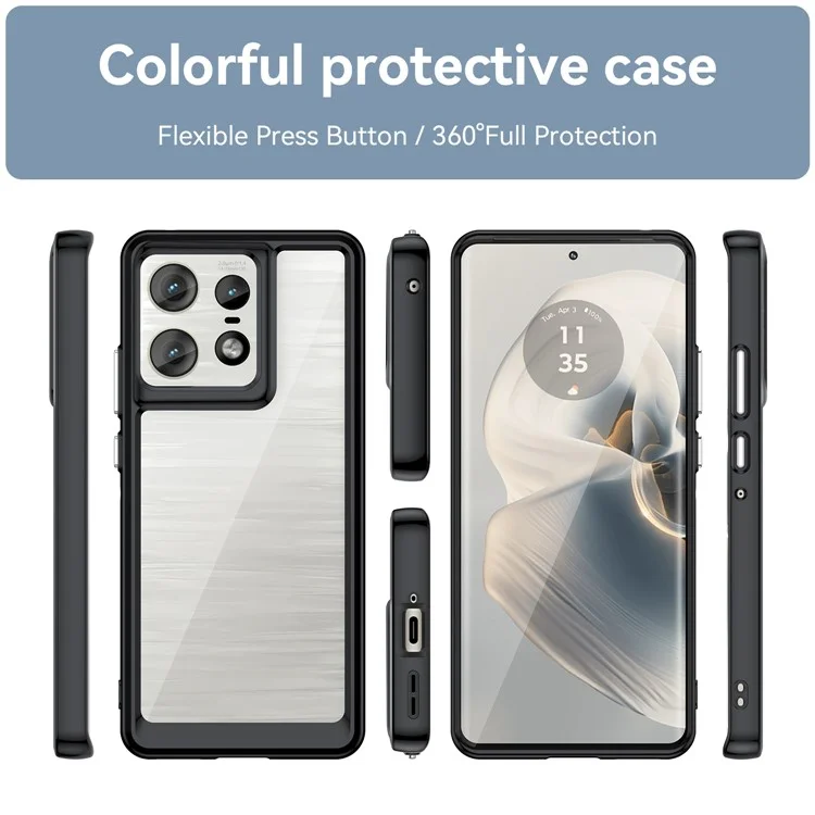 For Motorola Edge 50 Pro 5G Case TPU Frame + Acrylic Back Hybrid Phone Cover - Black