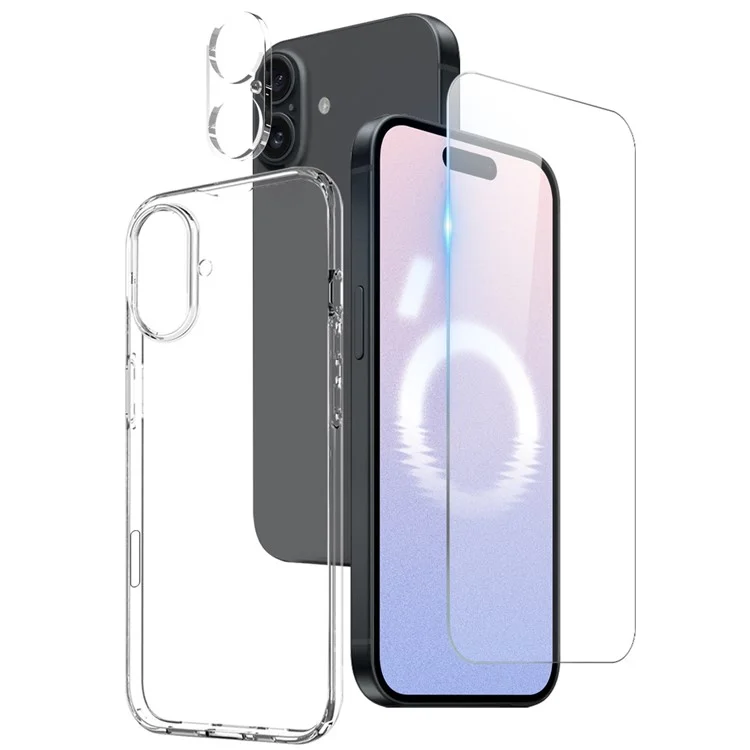 NORTHJO for iPhone 16 Plus Case TPU Phone Cover with Tempered Glass Screen Protector and Rear Lens Film
