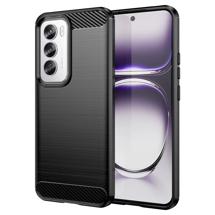 For Oppo Reno12 Pro 5G (Global) Case Carbon Fiber Texture Brushed TPU Phone Cover - Black