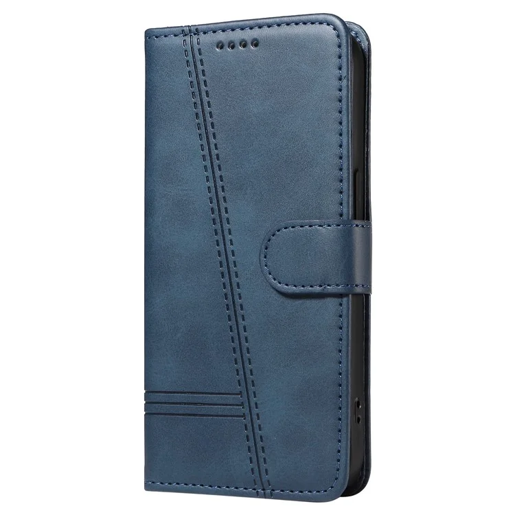 For Samsung Galaxy S23 Ultra Case Leather+TPU Wallet Phone Cover T-Shaped Lines - Blue