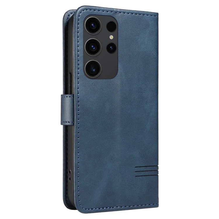 For Samsung Galaxy S23 Ultra Case Leather+TPU Wallet Phone Cover T-Shaped Lines - Blue