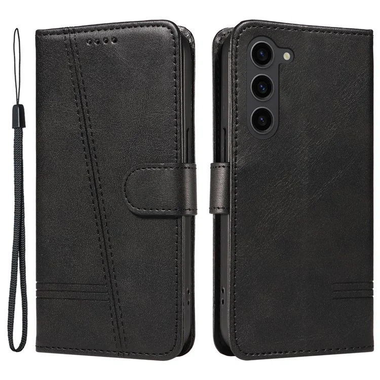 For Samsung Galaxy S23 Case Wallet Flip Leather Phone Cover T-Shaped Lines - Black
