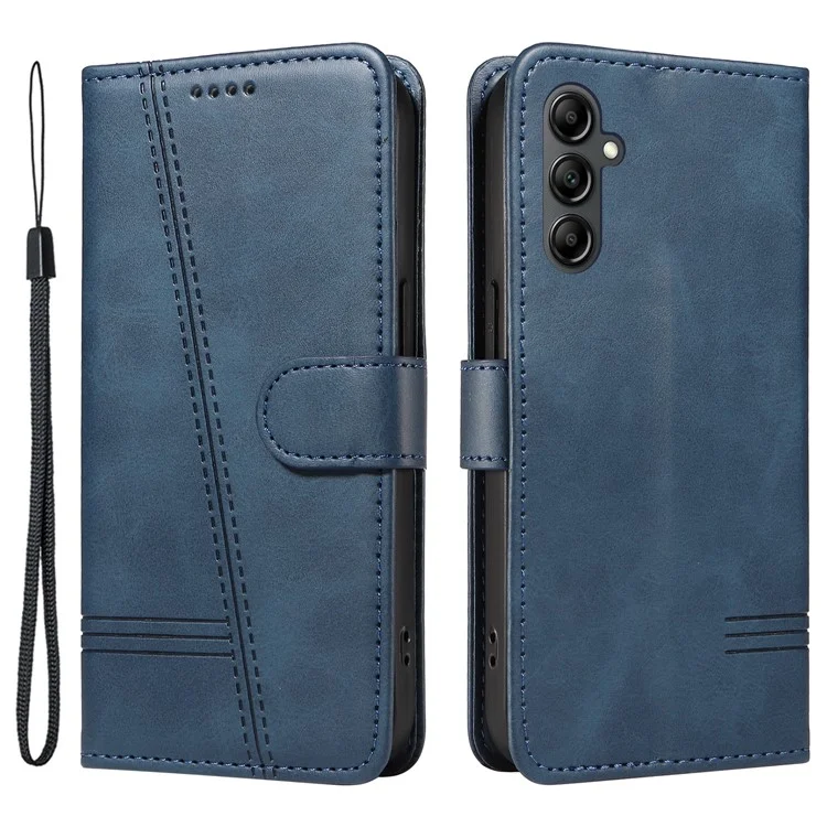 Para Samsung Galaxy A55 5G Leather Case T-Shaped Lines Phone Cover with Stand - Azul