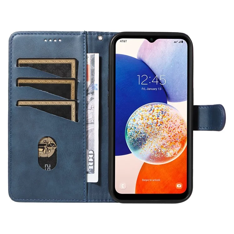 Para Samsung Galaxy A55 5G Leather Case T-Shaped Lines Phone Cover with Stand - Azul