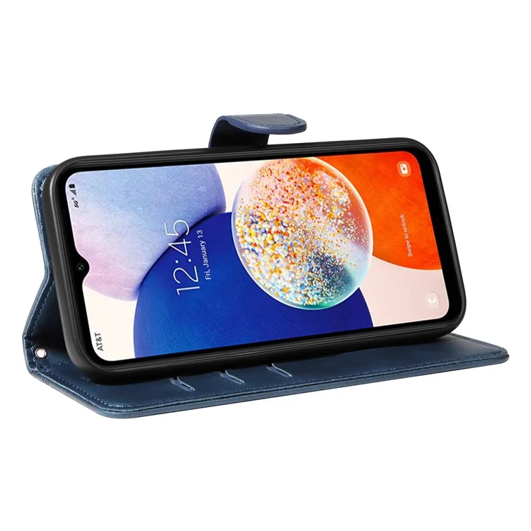 Para Samsung Galaxy A55 5G Leather Case T-Shaped Lines Phone Cover with Stand - Azul