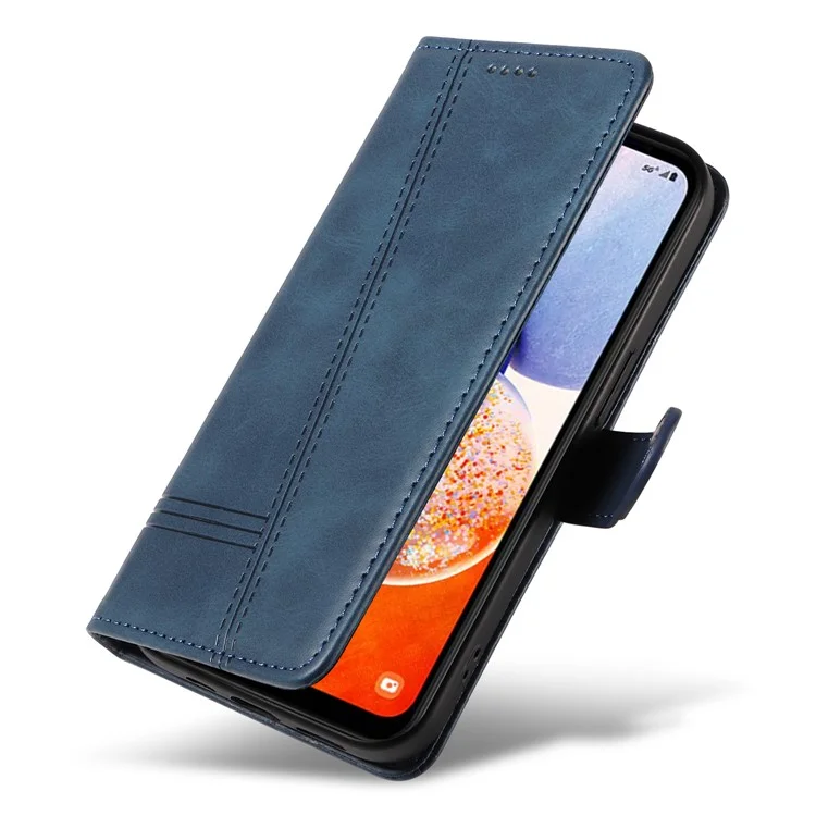 Para Samsung Galaxy A55 5G Leather Case T-Shaped Lines Phone Cover with Stand - Azul