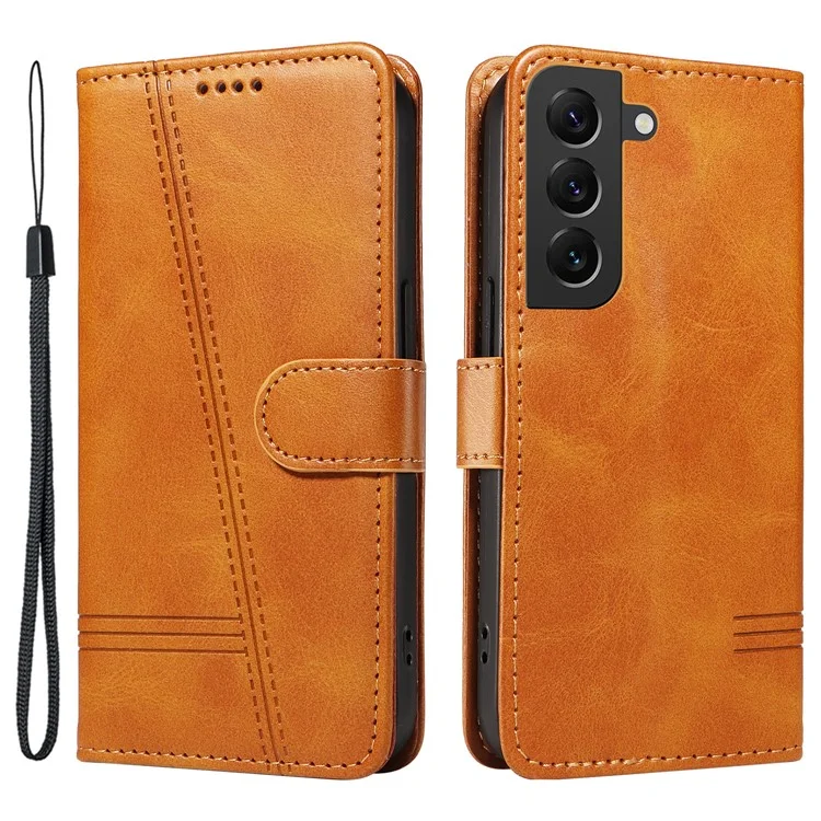 For Samsung Galaxy S21 FE 5G Case Imprinting Lines Wallet Leather Phone Cover - Yellow
