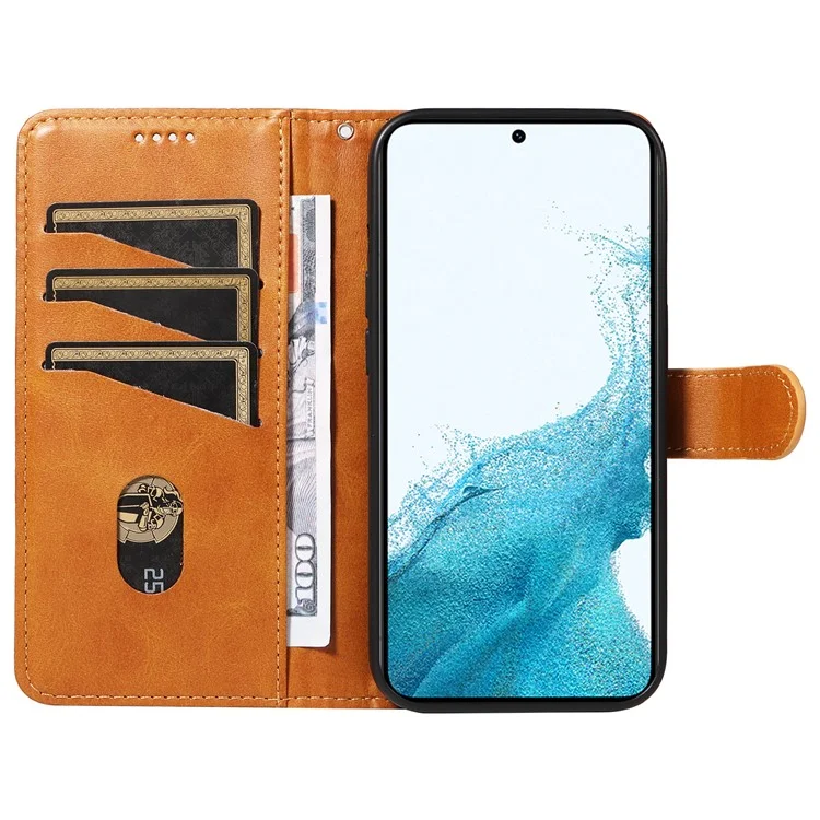 For Samsung Galaxy S21 FE 5G Case Imprinting Lines Wallet Leather Phone Cover - Yellow
