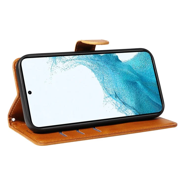 For Samsung Galaxy S21 FE 5G Case Imprinting Lines Wallet Leather Phone Cover - Yellow