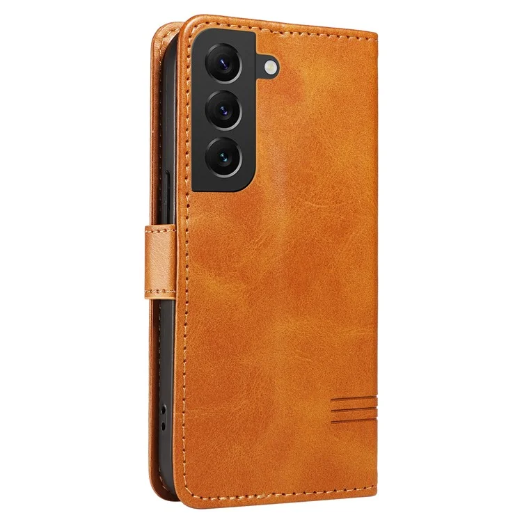 For Samsung Galaxy S21 FE 5G Case Imprinting Lines Wallet Leather Phone Cover - Yellow
