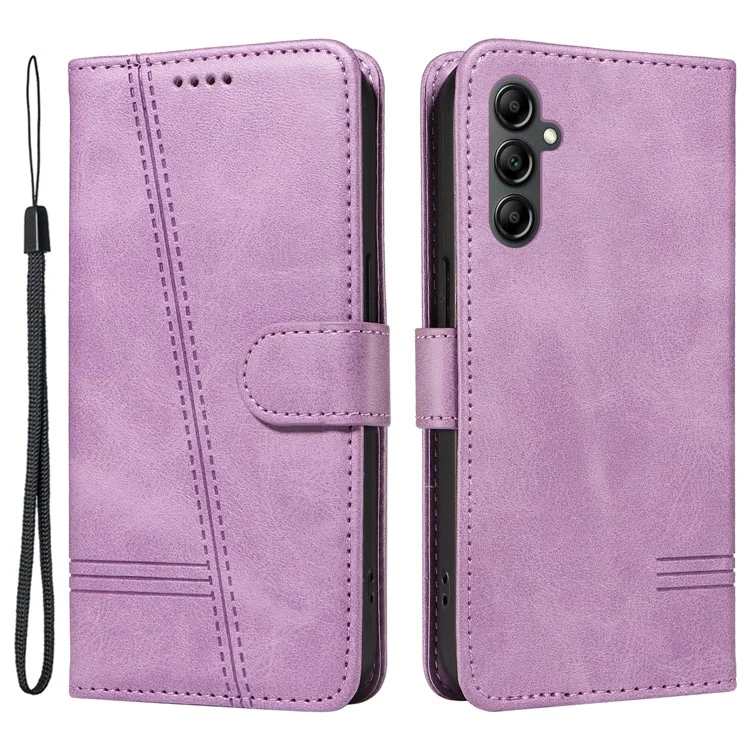 For Samsung Galaxy A34 5G Case PU Leather Phone Cover T-Shaped Lines - Light Purple