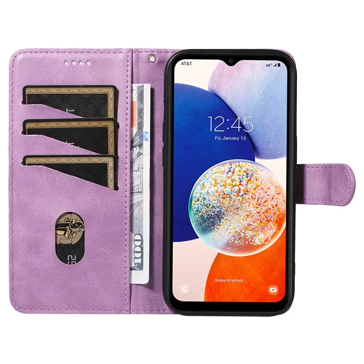 For Samsung Galaxy A34 5G Case PU Leather Phone Cover T-Shaped Lines - Light Purple
