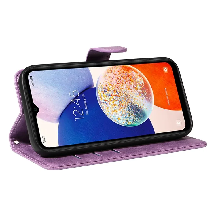 For Samsung Galaxy A34 5G Case PU Leather Phone Cover T-Shaped Lines - Light Purple