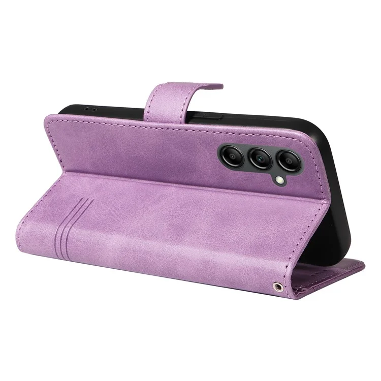 For Samsung Galaxy A34 5G Case PU Leather Phone Cover T-Shaped Lines - Light Purple