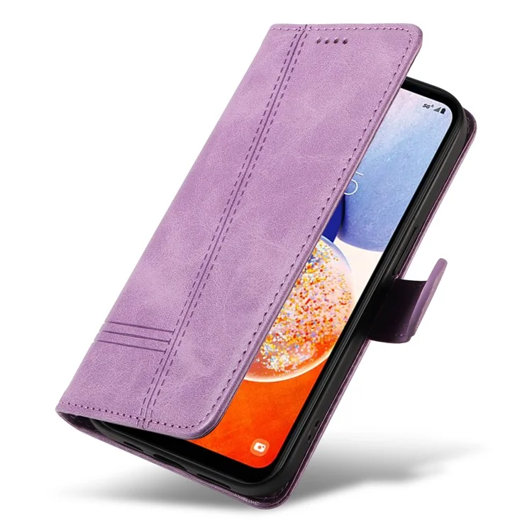 For Samsung Galaxy A34 5G Case PU Leather Phone Cover T-Shaped Lines - Light Purple