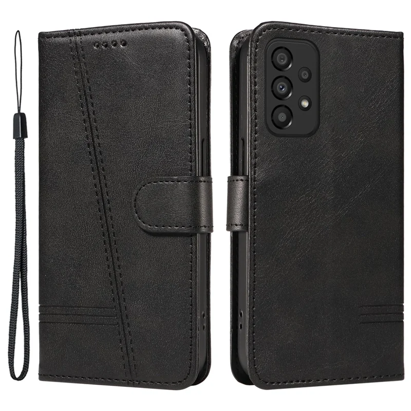 For Samsung Galaxy A53 5G Wallet Case T-Shaped Lines Leather Phone Cover - Black
