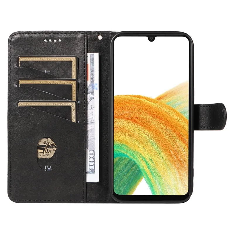 For Samsung Galaxy A53 5G Wallet Case T-Shaped Lines Leather Phone Cover - Black